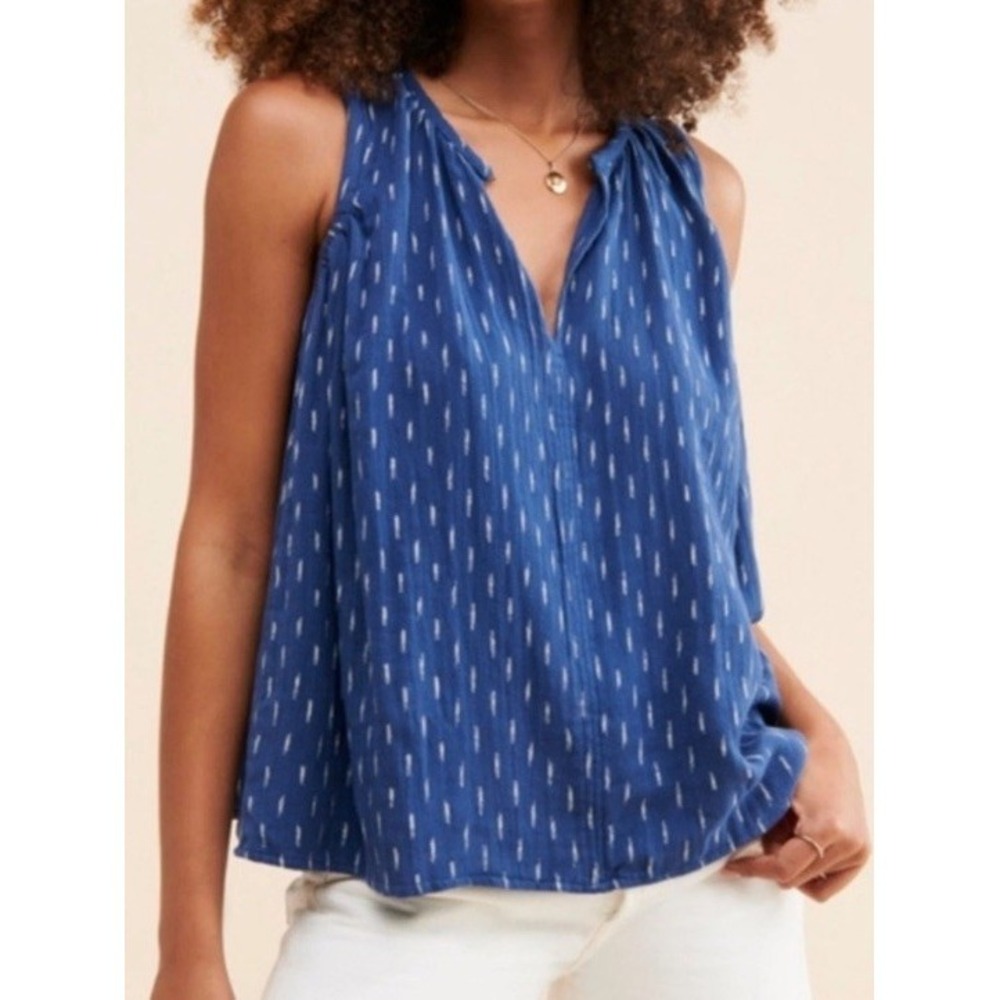 FAHERTY Eliza Organic Cotton Oversized Tank Top S Blue Ikat Boho